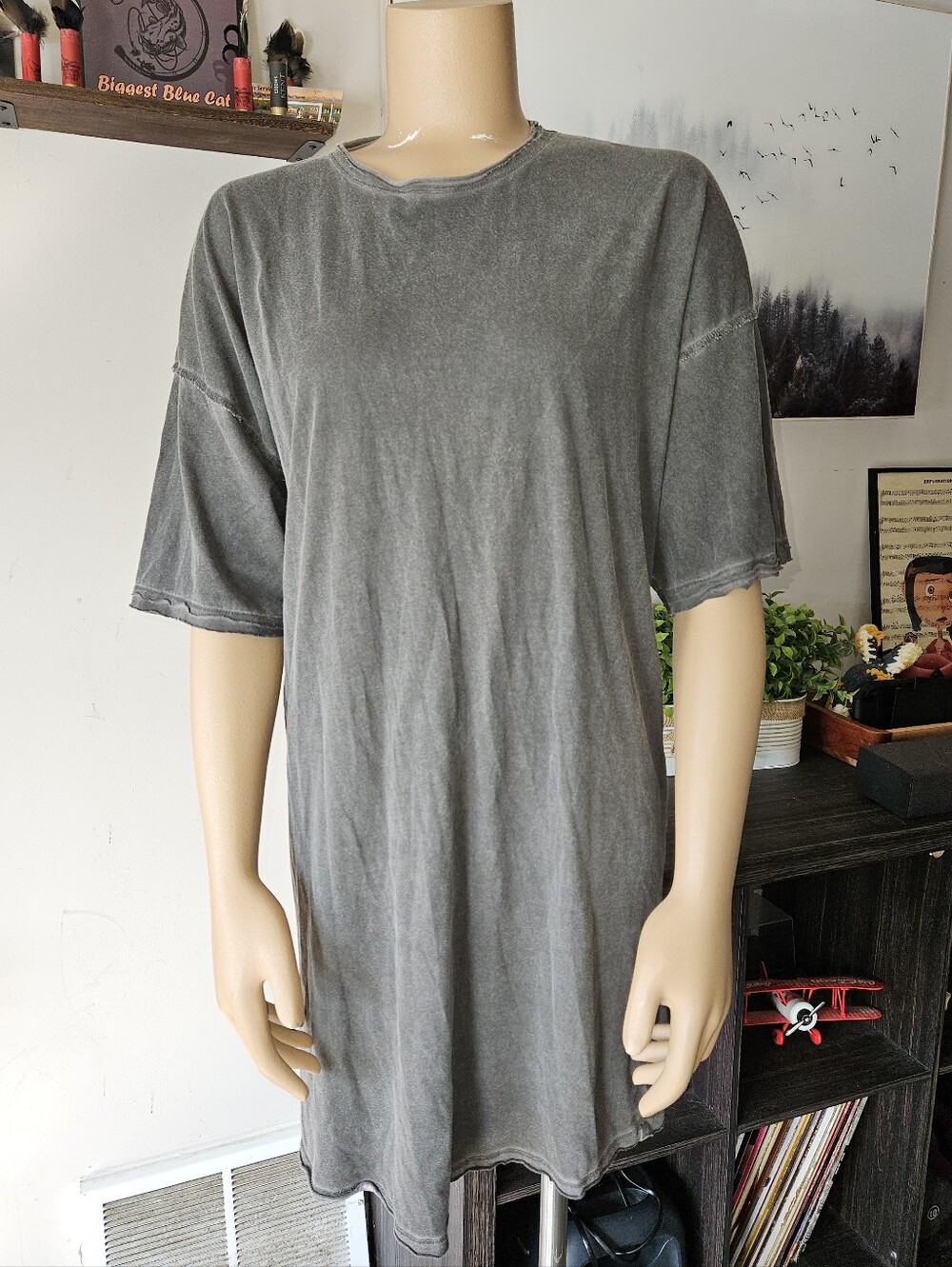 ASOS Washed Gray Short Sleeve Crewneck Tee Dress Relaxed Casual Travel Grunge S